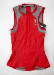 2XU Compression Tri Singlet Top Men's Jersey Sleeveless Small Red/Grey Triathlon