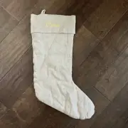NWOT Pottery Barn Simple Rustic Linen Christmas Beige Medium Stocking Mono Owen
