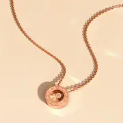 Roman Numerals Halo Pendant Necklace in Rose Gold Plated Titanium with Genuine 0.005ct Diamond