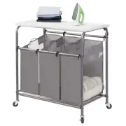 STORAGE MANIAC 3-Section Laundry Sorter with Foldable Ironing Board, Heavy-Du...