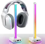EZDIY-FAB USB LED Light Bar Headphones Stand, Desktop Atmosphere RGB Backlight,50 Built-in Color Modes, Headphone Holder for Gamers Gaming PC Accessories Desk- White