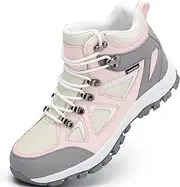 [R CORD] Kids Hiking Boots Waterproof Durable TPR Traction Outsole Anti-Skid Athletic Lace Up Hiking Shoes for Outdoor Adventure, Pinkgrey, 5 Big Kid