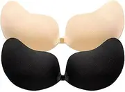 [AWXUOCK] Invisible Adhesive Strapless Backless Bra 2 Pack Stick on Bra Skin Friendly Sticky Silicone Padded for Everyday Wearing, Party, Wedding
