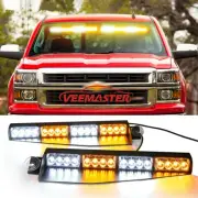 2 IN 1 35" 32LED Emergency Warning Strobe Light Bar Visor Mount Dash White Amber