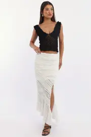 White Scarf Hem Lace Maxi - Size 16XL, Women's Maxi Skirt