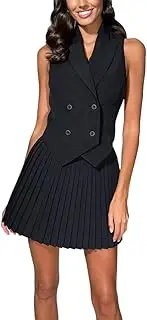 [THLAI] Women Two Piece Outfits Suits 2024 Summer Sleeveless Blazer Vest and Pleated Mini Skirts Set Business Matching Suits
