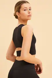 Black Crop Tank Cut Out Back Detail Crew Neck - Size XXL, Women's Tank