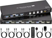 ATLAHET 4K HDMI KVM Switch 4 Computer 1 Monitor 4K 60Hz 2K 120Hz 4 Port KVM Switches Support Four PC Share 1 Monitor and Four USB Device Like Keyboard Mouse Printer etc. with External Accessories