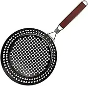 BBQ Grill Pan Grill Tray Frying Pan Stainless Steel Barbeque Mesh Tray Basket with Folding Handle Black