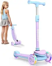 [BELEEV] Scooter for Kids Ages 3-12, 3 Wheel Folding Scooter for Toddlers Girls Boys, PU Light-Up Wheels, Adjustable Height, Lean to Steer, Three Wheel Kick Scooter for Children