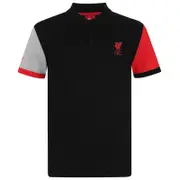 Liverpool FC Mens Polo Shirt Crest OFFICIAL Football Gift Black Contrast Sleeve 3XL