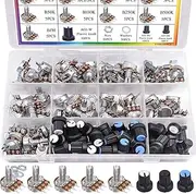 Taiss 100PCS Potentiometer Kit,WH148 B1K 5K 10K 20K 50K 100K 250K 500K 1M ohm potentiometers,Potentiometer Assortment,Single Linear Taper Potentiometer 3 Terminal with Knobs,Nuts and Washers