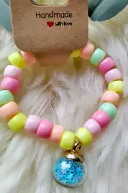 Multicolor pastel beaded bracelet with Crystal sphere Charm