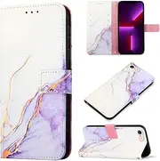 SATURCASE Case for Apple iPhone 6 6S 7 8 SE 2020/2022, Beautiful Marble Pattern PU Leather Flip Magnet Wallet Stand Card Slots Protective Cover with Hand Strap (YS-6)