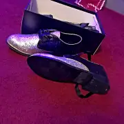 June Ambros, Ladies Shoes. 7.5 Flat silver & Black new in box
