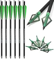 6/12pcs Archery Carbon Crossbow Bolt 16/17/20/22 Inch Hunting Carbon Arrow with 3 Fixed Blade Arrowhead for Archery Practise Hunting Crossbow Arrows