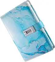 TENOL Diary with Lock Locking Journal Travel Diary A5 PU Leather Journal Lockable Secrets Journal Password Lock Diary Teenage Girls, Blue