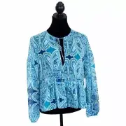 NWT Belle & Sky Blue Paisley Chiffon Boho Blouse