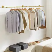 Vintage Gold Wall Mount Clothes Rack Strong Metal Garment Hanging Storage Rail