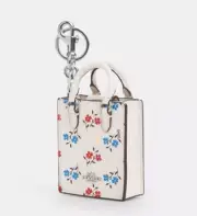 Coach Floral Leather NORTH/SOUTH MINI TOTE BAG CHARM Silver/Chalk Multi SEALED