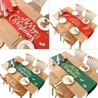 Merry Christmas Rectangle Table Runner Letters Red Green Tablecloth Party Decor