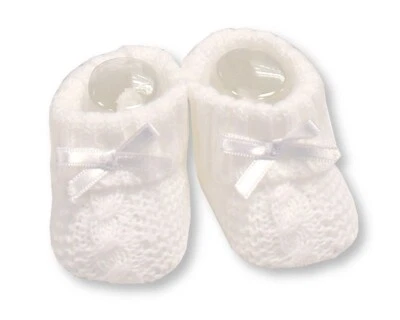 White Knitted Baby Booties For Boys And Girls - 0/3 Months