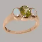 Solid 10k Rose Gold Natural Peridot & Opal Womens Trilogy Ring - Sizes 4 to 12