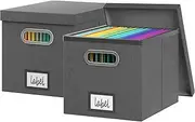 GRSQYS File Storage Box with Lid File Boxes for Hanging Decorative Hanging Folders Organizer with One-Piece Plastic Frame Slides (Dark Grey, 13.2x 10.1 x 10.1 inch（2Pack）)