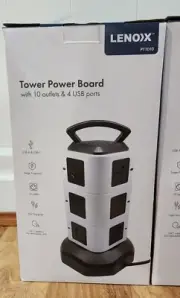 x4 Lenoxx 10-Outlet Tower Power Board w/ 4-Port USB Charging Station