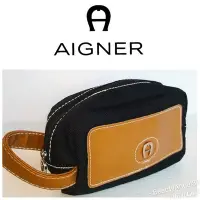 在飛比找Yahoo!奇摩拍賣優惠-【Aigner 愛格納】華航 聯名 黑色 手拿包 皮包 盥洗