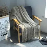 130*220cm Cozy Decorative Knit Woven Throw Blanket Sofa Throw Bed Throw Bed Blanket - Khaki