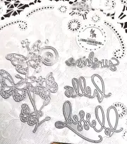 4 NEW cutting dies- 4 butterfly rabble & script words: sunshine, hello & blessed