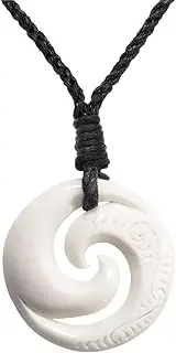 [81stgeneration] Women's Men's Hand Carved Bone Maori Double Koru Spiral Swirl Pendant Necklace