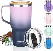 20 oz Insulated Coffee Mug with Ceramic Coating, Stainless Steel Travel Mug Tumbler with Handle Lid and Straw, Double Wall Leak-Proof Thermos Coffee Travel Mug Keeps Drink Hot and Cold (Purple blue)