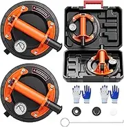 SPECILITE 8" Heavy Duty Glass Suction Cups 2 Pack with Pressure Gauge for Lifting Large Tile, Marble, Windows, 880 lbs Load Capacity, Industrial Vacuum Lifter with Handle, Carrying Case, Gloves,Orange