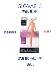 Sigvaris Knee High 15-20 mmHg Compression Stockings Size C Natural Open Toe New
