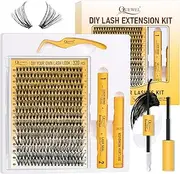 QUEWEL DIY Lash-Extension-Kit,320 Pcs Lash-Clusters Kit 30D Individual Eyelashes 9-16mm Eyelash Extension Kit with Lashes Bond and Seal,Glue Remover and Tweezers(DJ-30D-TZ)