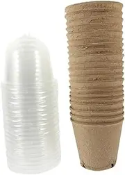 CIMAXIC 25Pcs Paper Seedling Pots with Dome Lids Plant Nursery Containers for Succulent and Plants for Home and Garden Use Easy to Clean and Stackable