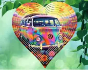 10" VW Van Hippie Heart Shaped Hanging Wind Spinner Yard Decor Kinetic hrtws010