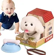 Rrlihjgu Electric Dog, Barking Plush Electronic Pet, Electronic Interactive Walking Barking Tail Wagging Animals Dog with Rope for Kids, Toddler