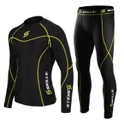Mens Compression Armour Base layer Top Skin Fit Shirt + Leggings / Pants set