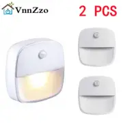 2Pcs LED Motion Sensor Night Light Batteries Powered Lamp Wireless Sensor Energy