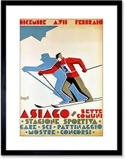 Sport Skiing Asiago Season Vintage Retro Ad Framed Wall Art Print