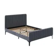 NNEED Bed Frame Double Size Beds Platform Velvet Fabric Grey