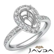 Diamond Engagement Ring Halo Pave Set 0.55Ct Platinum 950 Pear Shape Semi Mount