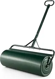 Costway Metal Lawn Roller, Push/Tow-Behind Lawn Roller, 63L Water/Sand-Filled Sod Roller with Detachable Gripping Handle, Sod Drum Roller Tow Behind a Tractor for Garden Yard Park Farm (Green)