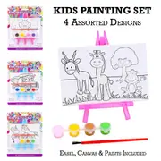 4PK Kids Painting Set Mini Canvas Easel Paint Water Colouring Brush Artist