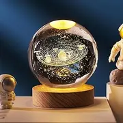 Ludosphere Lamp, 3D Galaxy Crystal Ball Night Light, Crystal Ball Night Light Glass Ball Night Lamp, Astrosphere Lamp, 3D Crystal Ball Night Light,Astrosphere Crystal Moon Lamp (Solar System)