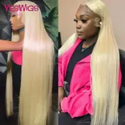 613 Lace Frontal Wig 13x4 Honey Blonde Brazilian 30 Inch Bone Straight Colored