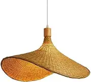 Rattan Wicker Pendant Light, Handwoven Bamboo Ceiling Lampshade, Natural Boho Light Fixture for Kitchen, Bedroom, Living Room, E27 Bulb Compatible,40cm,Wood Color